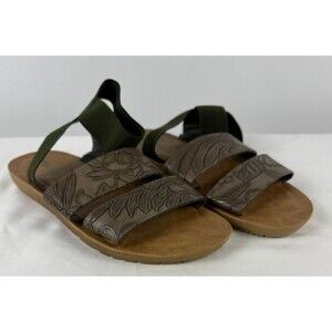 Muk Luks Women's Elastic Gladiator Comfort Sandals Brown Olive Size 8 Slip On